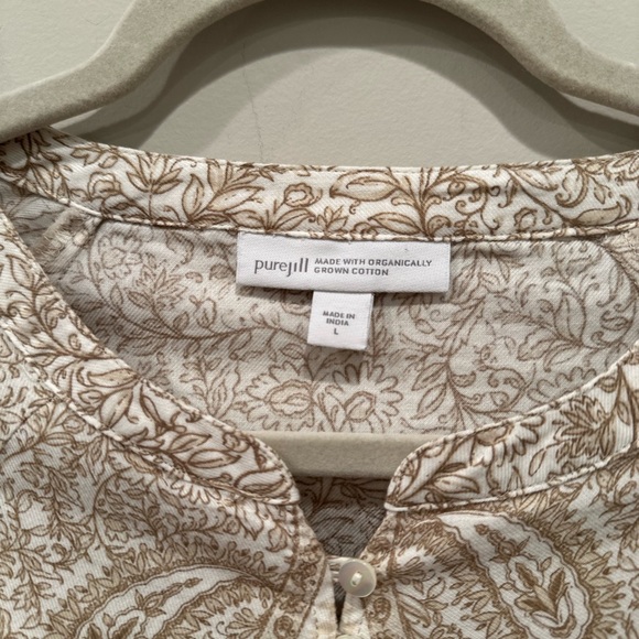 Pure Jill Organic Cotton Beige Paisley Women's Blouse Top Button Detail Sz L - Picture 7 of 12